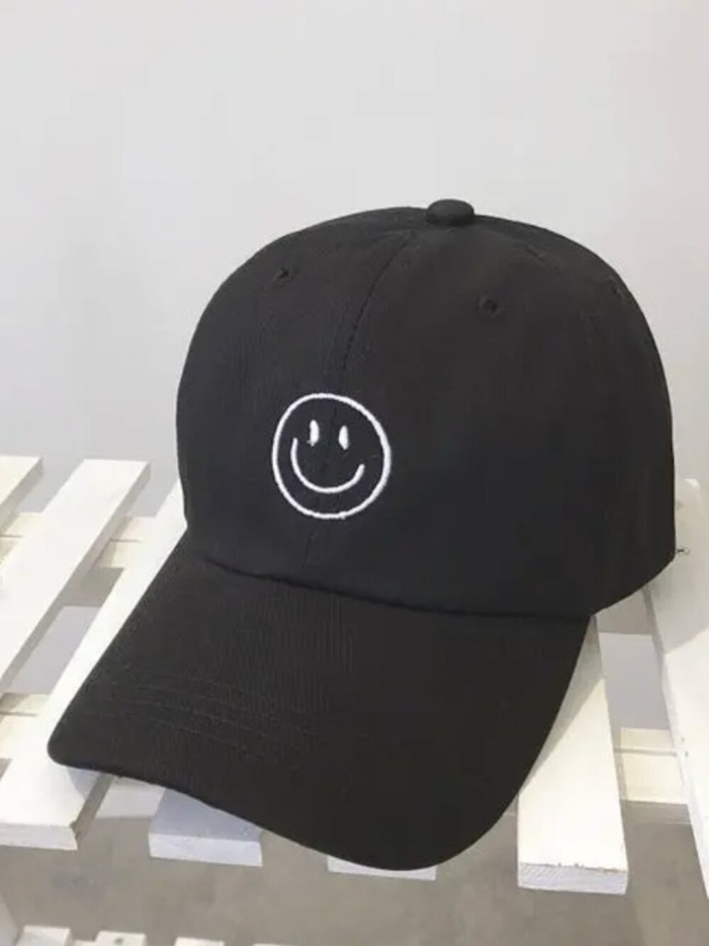 Smile Baseball Cap. Black and White Smiley Baseball Hat.